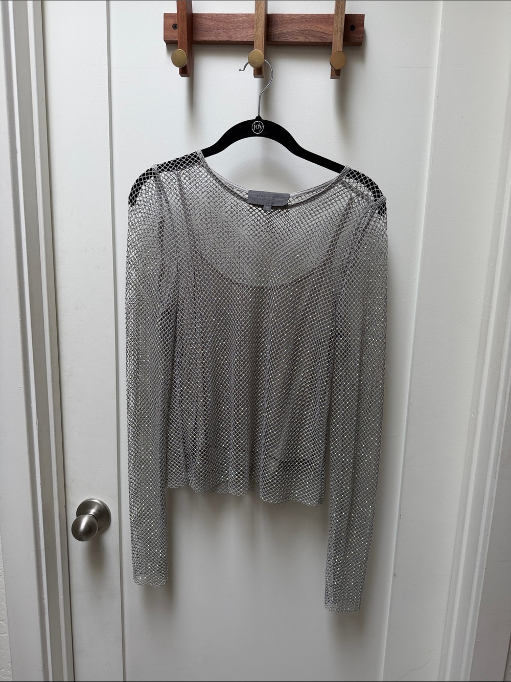 Sunday in Brooklyn Silver Mesh Long Sleeve Top